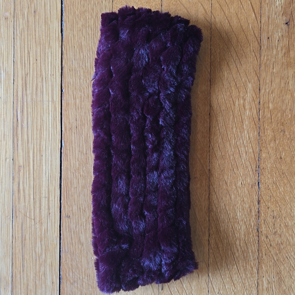 Calvin Klein, Faux Fur Headband Ear Warmer, Rich Maroon, 10" L x 3.5" W